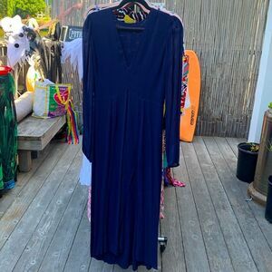 Reformation Dark Blue Long Sleeve Viscose Dress Size Small